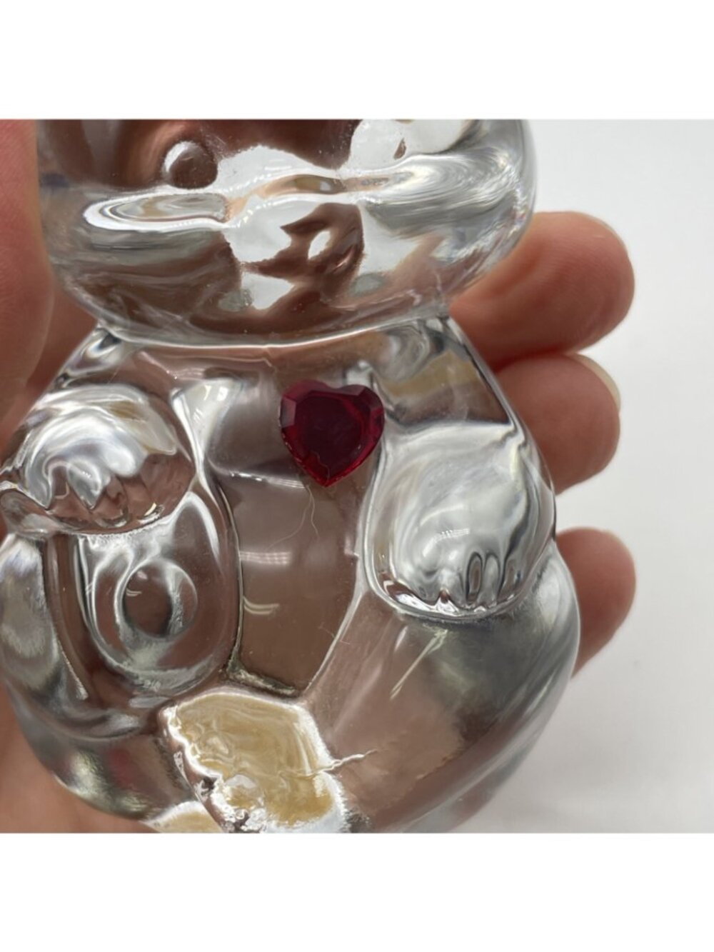Fenton Art Glass January Birthstone Clear Bear Figurine Red Heart - Picture 6 of 7